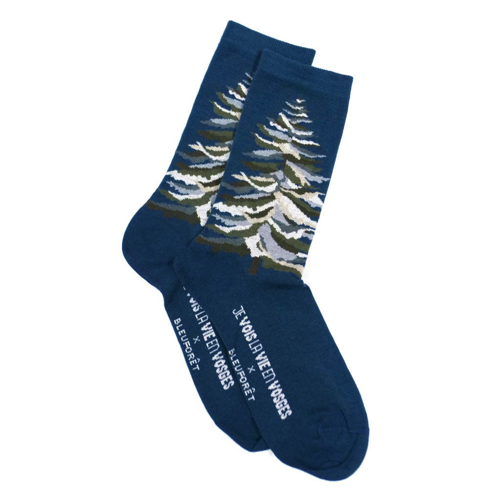 chaussettes Bleu Forêt piquées à plat