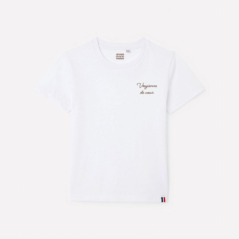 t-shirt blanc broderie vosgienne de cœur rose 