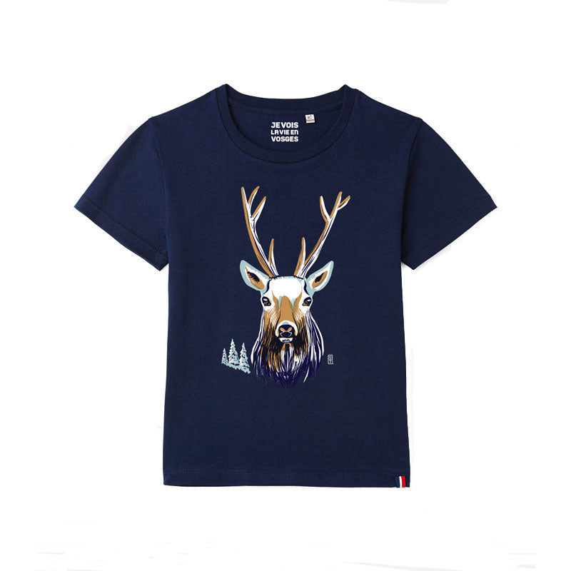 T-shirt bleu marine grand cerf pour enfant 